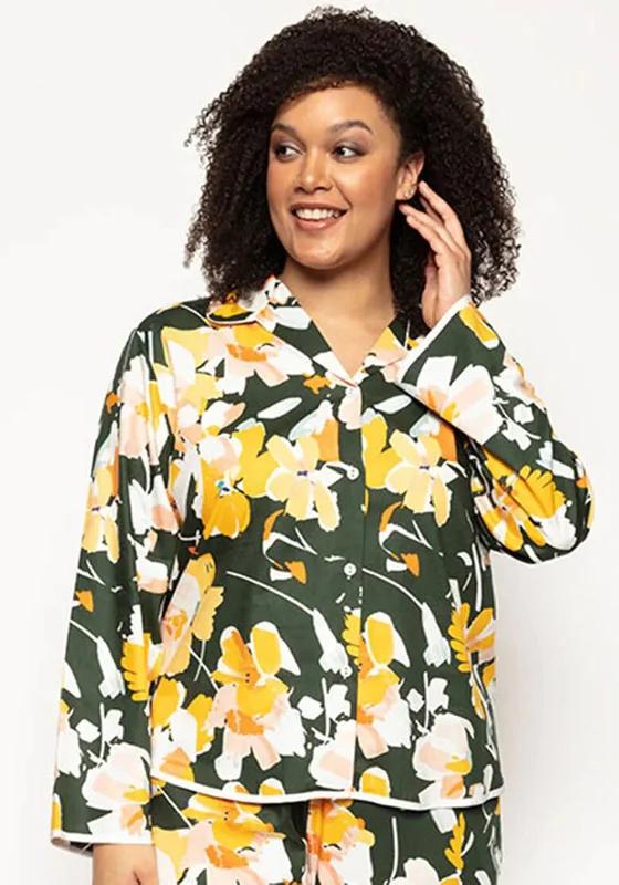 Cyberjammies Imogen Floral Print Pyjama Top, Green