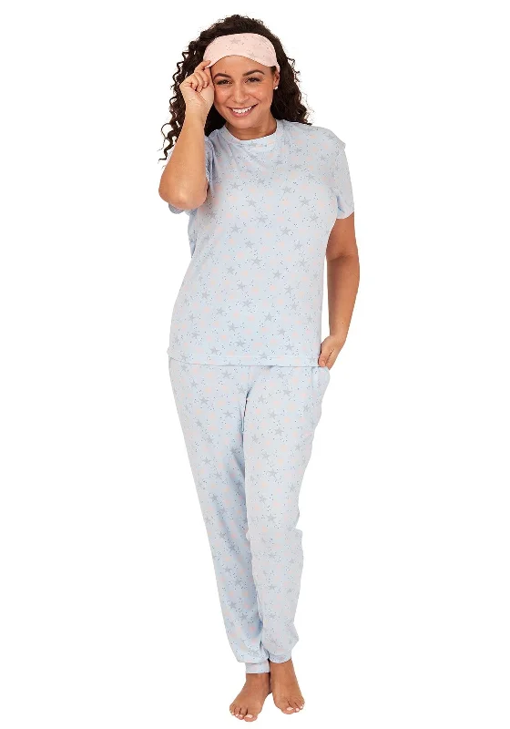 Indigo Sky Star Print Pyjama, Scrunchie & Eye Mask Set, Blue