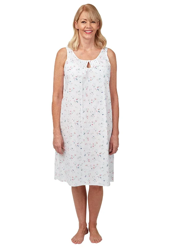 Marlon Floral Cotton Sleeveless Nightdress, White Multi