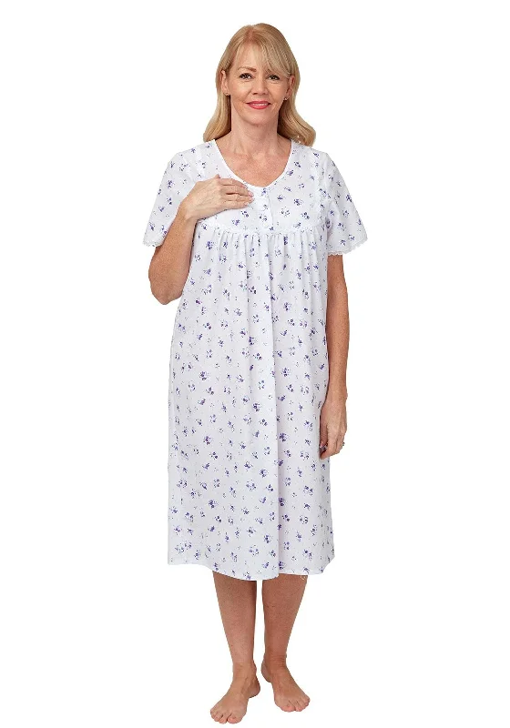 Marlon Floral Short Sleeve Pleated Nightdress, Blue