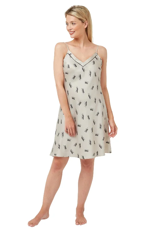 Indigo Sky Leopard Cat Print Nightdress, Oatmeal