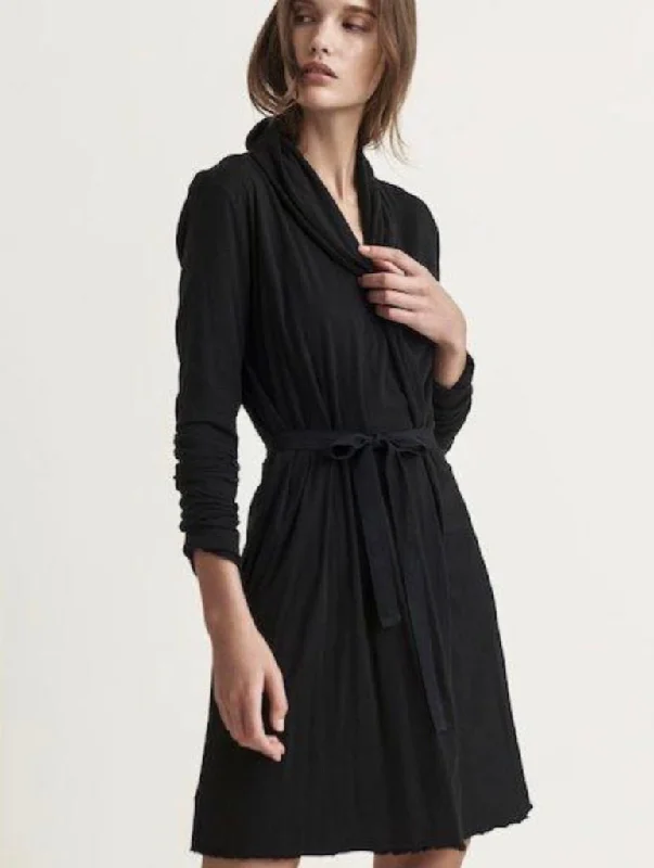 SKIN Double Layer Pima Wrap Robe - Black