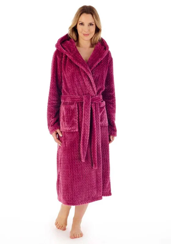 Slenderella Zig Zag Hooded Fleece Dressing Gown, Raspberry