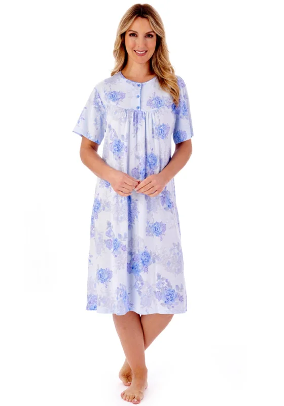 Slenderella Peony Rose Long Night Dress, Blue