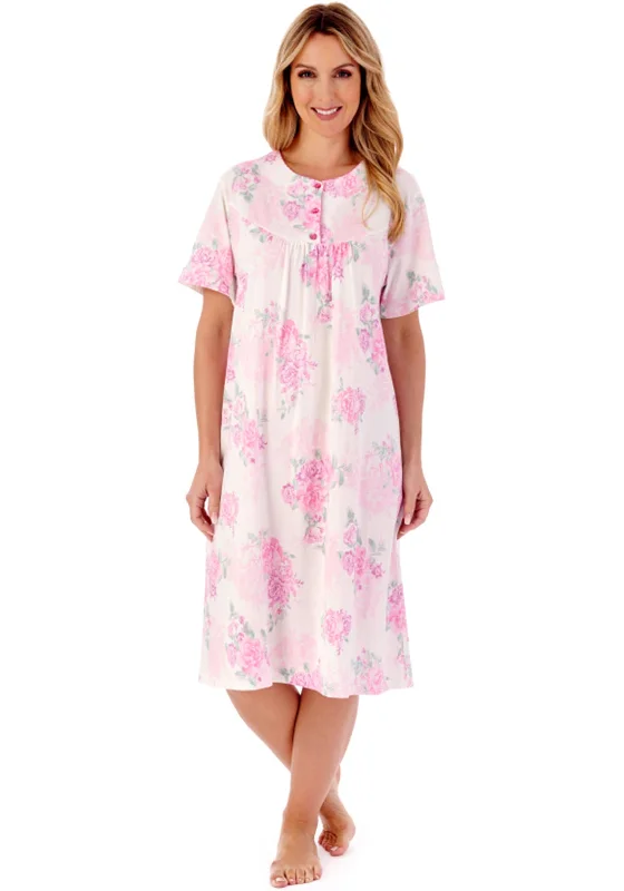 Slenderella Peony Rose Long Night Dress, Pink