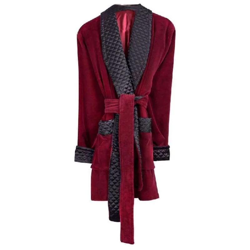 Bown of London Belgravia Luxury Cotton Short Velvet Smoking Jacket - Burgundy