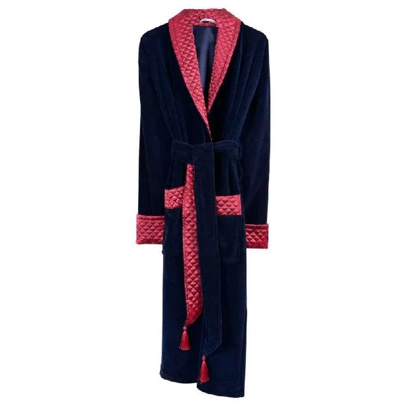 Bown of London Mayfair Long Velvet Smoking Jacket - Navy