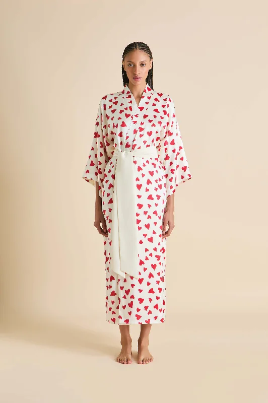 Queenie Amore Red Heart Robe in Silk Satin