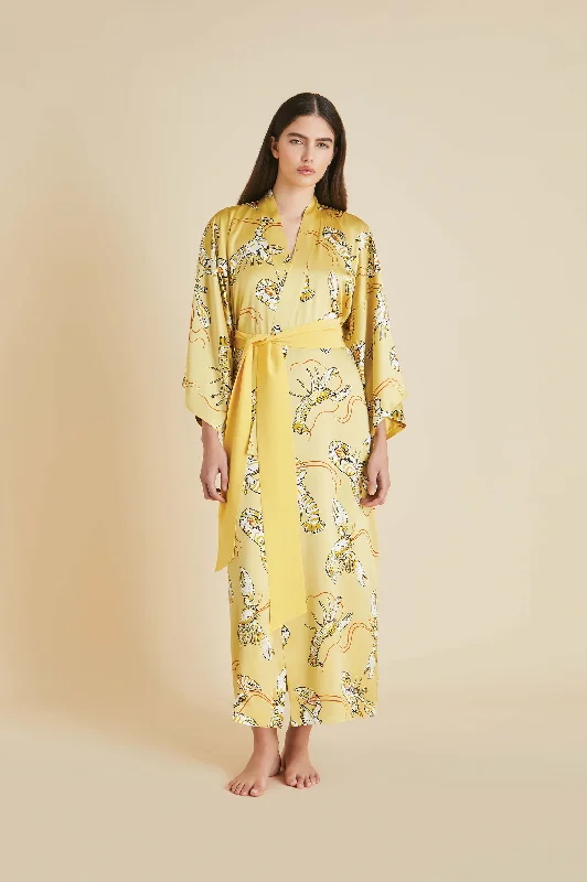 Queenie Perseus Yellow Lobster Robe in Silk Satin