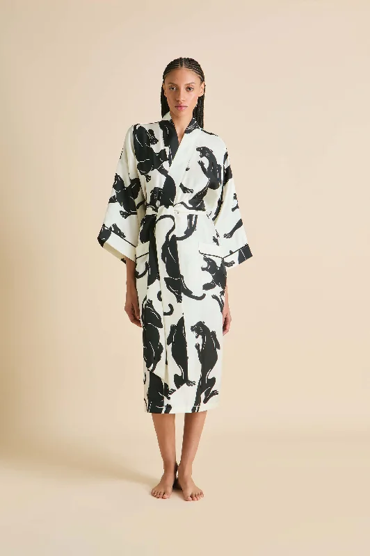 Sabine Romain Ivory Panther Robe in Silk Twill