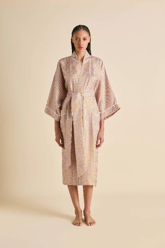 Sabine Sarrazin Pink Geometric Robe in Silk Twill